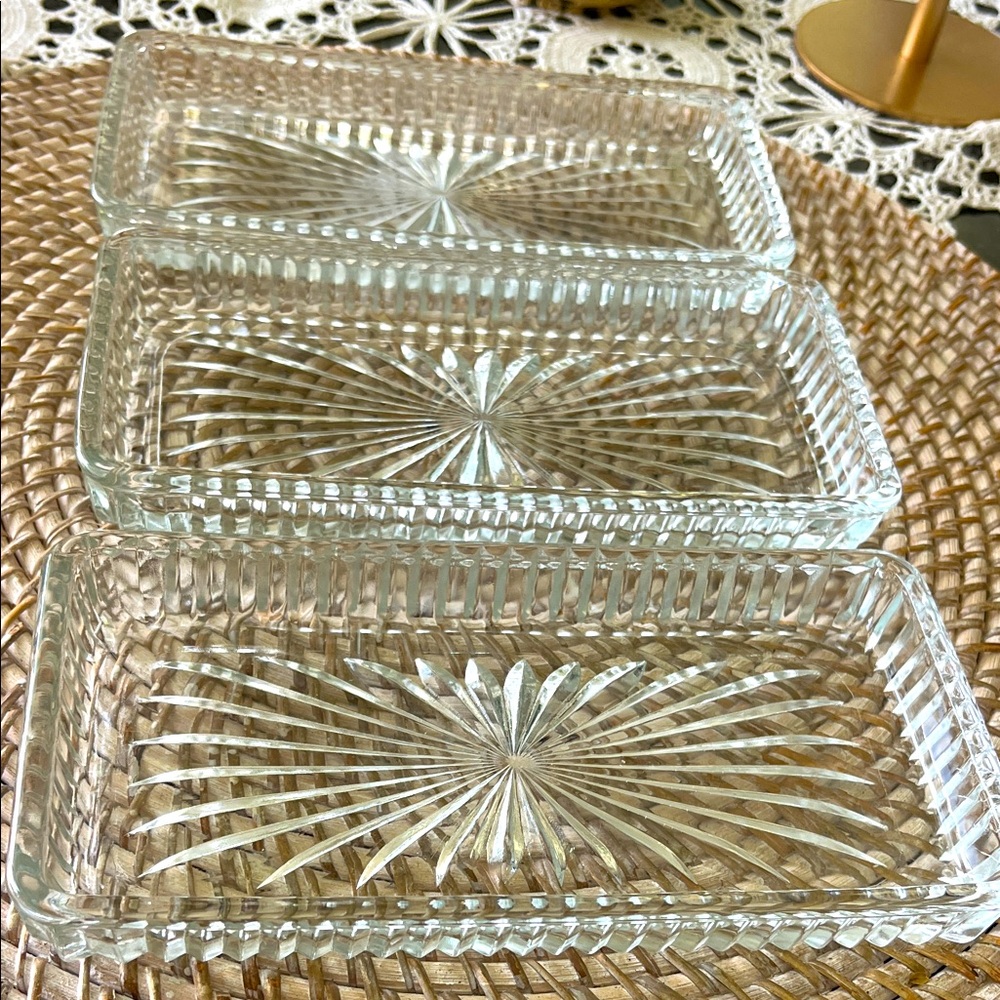 Vintage Oneida set of three clear glass relish dishes